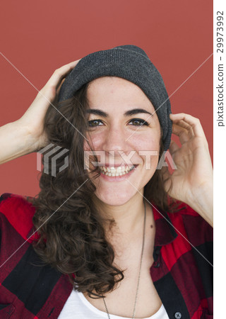 Caucasian Lady Cheerful Beanie Concept Caucasian Lady Cheerful Beanie Concept 29973992