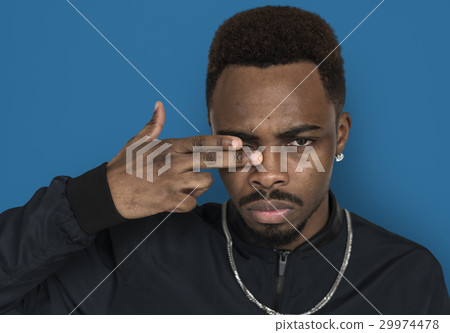 African Descent Man Serious Hand Gesture African Descent Man Serious Hand Gesture 29974478