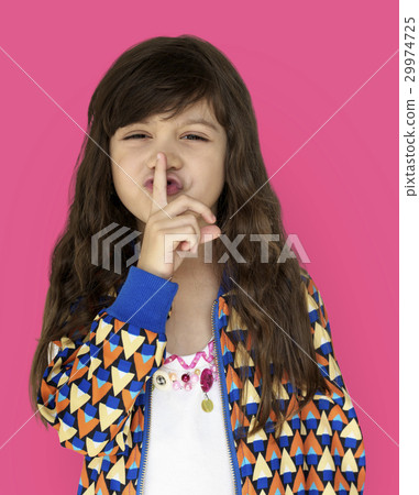 Little Girl Smiling Happiness Quiet Shut Up Secret Shh Portrait 29974725