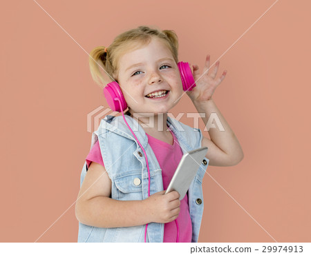 Little GIrl Smiling Happiness Music Headphones Little GIrl Smiling Happiness Music Headphones 29974913