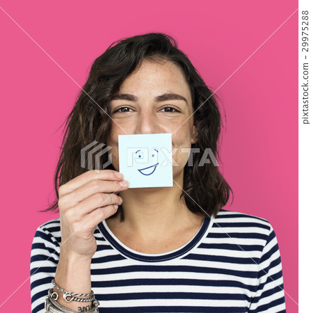 Woman Post It Smile Face Expression Woman Post It Smile Face Expression 29975288