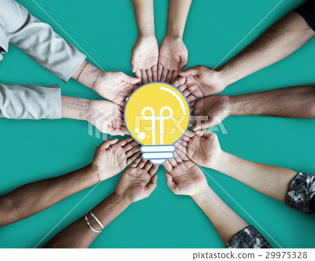 Hands Show Light Bulb Ideas Together Partnership Hands Show Light Bulb Ideas Together Partnership 29975328