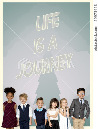 Group of school kids with aspiration word graphic Group of school kids with aspiration word graphic 29975428