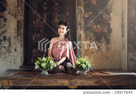Beautiful Thai Girl in Traditional Dress Costume 29977645