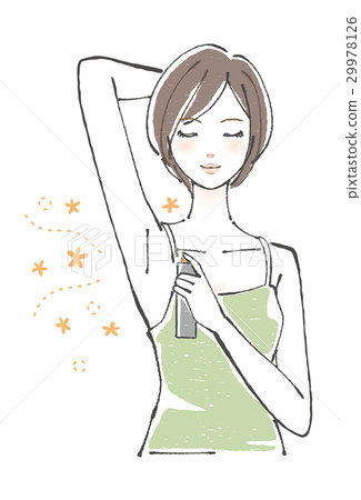 Women short hair using deodorant spray Women short hair using deodorant spray 29978126