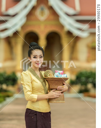 Young woman off smile of silk dress asian woman Young woman off smile of silk dress asian woman 29980178