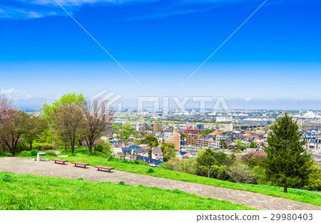 新鮮的綠色山丘和住宅區 新鮮的綠色山丘和住宅區 29980403