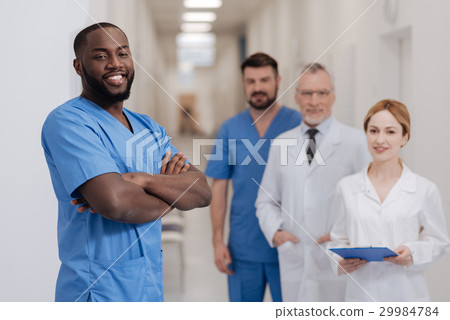 Cheerful African American intern expressing 29984784