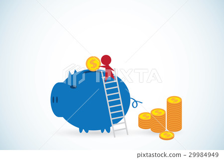 businessman putting coin in piggy bank 29984949