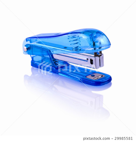 Blue glass stepler on white background. 29985581
