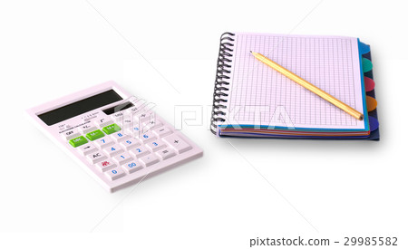 Calculate, notebooke and pencil on white 29985582