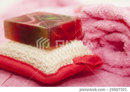 Handmade soap, washcloth, towel- Stock Image Handmade soap, washcloth, towel- Stock Image 29987301
