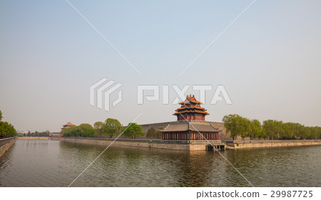 Tower surrounded by moat with water in Beijing 29987725