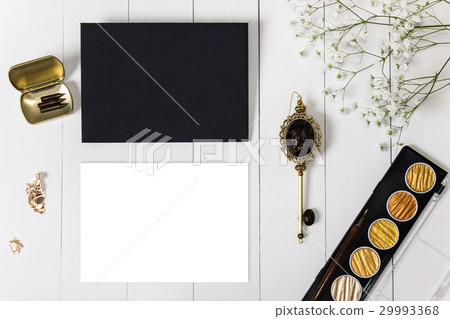 Mockup with envelope, golden ink blank card 29993368