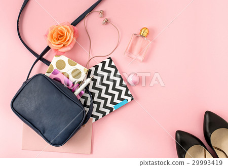 The top view of open woman bag The top view of open woman bag 29993419