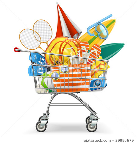 Vector Supermarket Cart with Beach Accessories 29993679