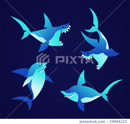 Shark - modern vector set of flat illustrations. Shark - modern vector set of flat illustrations. 29994223