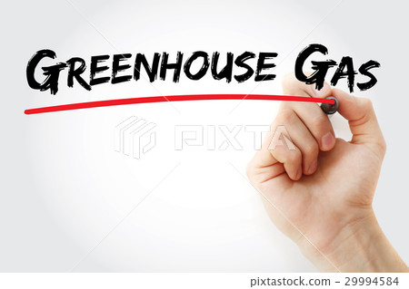 Hand writing Greenhouse gas with marker 29994584