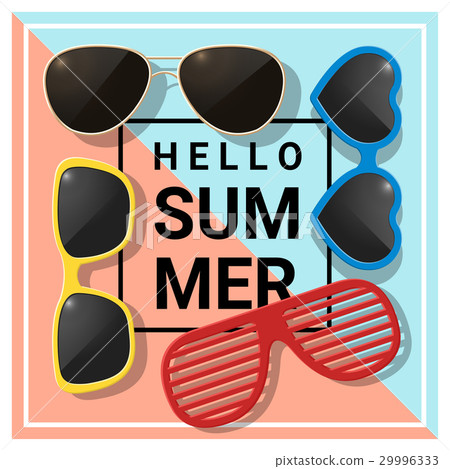 Hello summer background with colorful sunglasses Hello summer background with colorful sunglasses 29996333