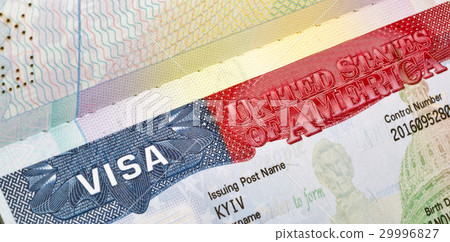American Visa in the passport closeup. 29996827