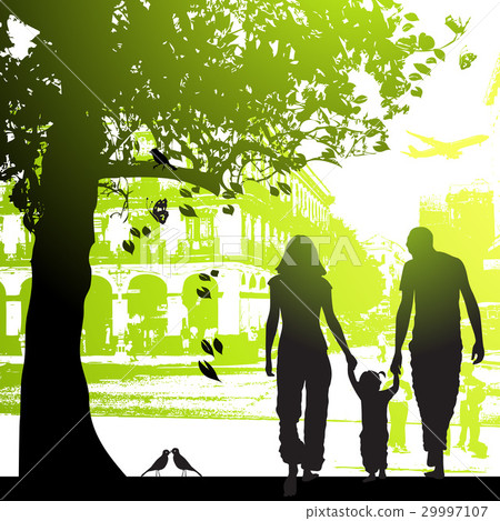 Family walk in the city park 29997107