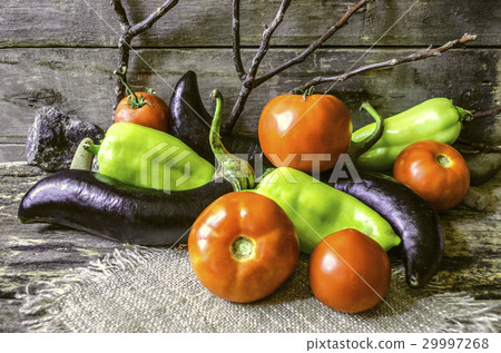Ripe tomatoes, eggplant and peppers 29997268