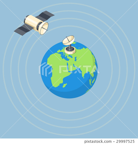 Orbit and dish satellite on earth planet. 29997525