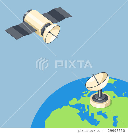 Orbit and dish satellite on earth planet. 29997530