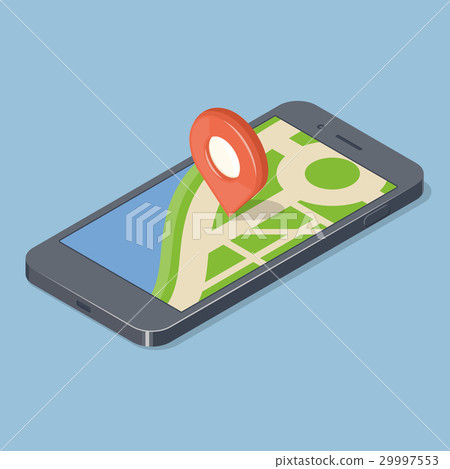Red pointer on smartphone map. GPS navigation Red pointer on smartphone map. GPS navigation 29997553