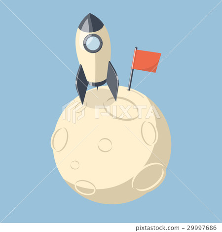 3D Rocket spaceship landed on moon. 29997686