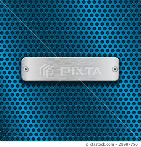 Stainless steel brushed plate on blue metal - Stock Illustration ...