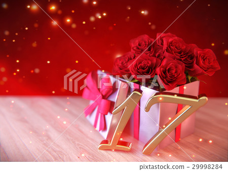 birthday concept with red roses in gift on wooden birthday concept with red roses in gift on wooden 29998284