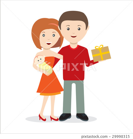 Young couple with child and gift happy 29998315