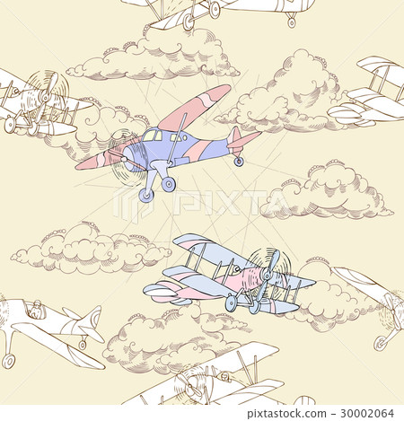 Seamless pattern with clouds and airplanes - Stock Illustration ...