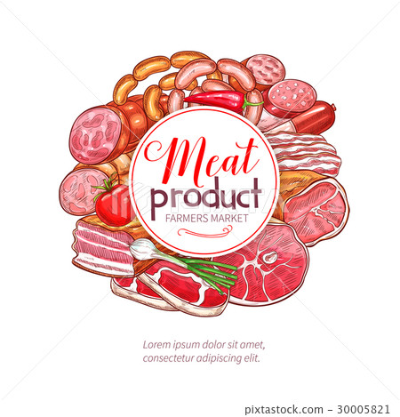 Vector sketch icons of butchery meat products Vector sketch icons of butchery meat products 30005821