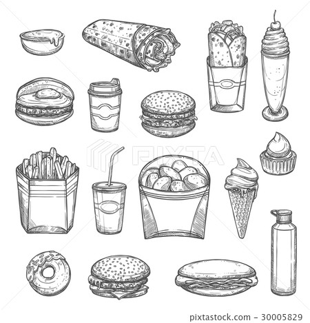 Vector sketch isolated fast food icons Vector sketch isolated fast food icons 30005829