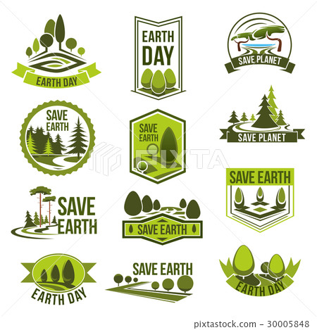 Earth Day, Save Planet eco badge set 30005848