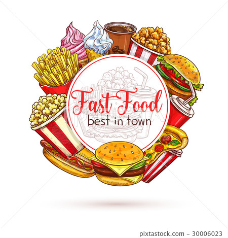 Vector sketch poster of fast food meals for menu Vector sketch poster of fast food meals for menu 30006023