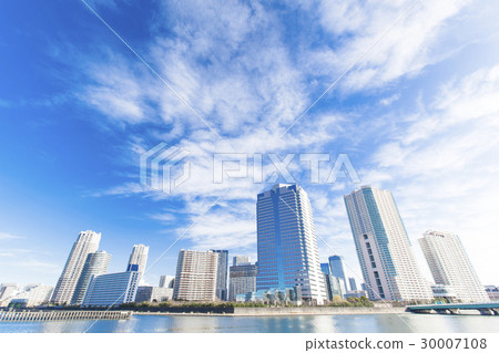 Tower apartment group along the river and blue sky 30007108