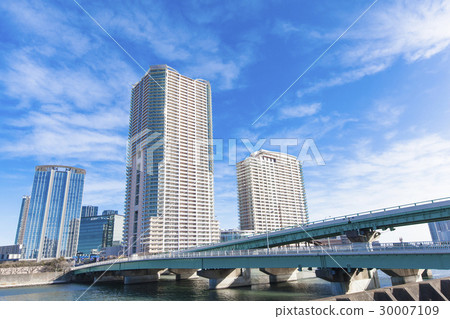 Tower apartment group along the river and blue sky 30007109