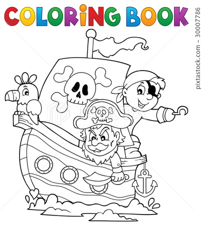 Coloring book pirate boat theme 1 - Stock Illustration [30007786] - PIXTA