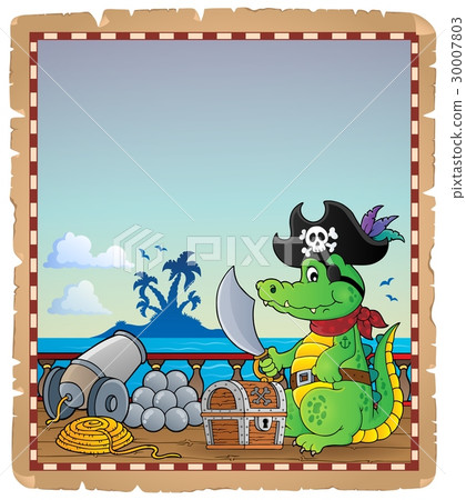 Parchment with pirate crocodile on ship Parchment with pirate crocodile on ship 30007803