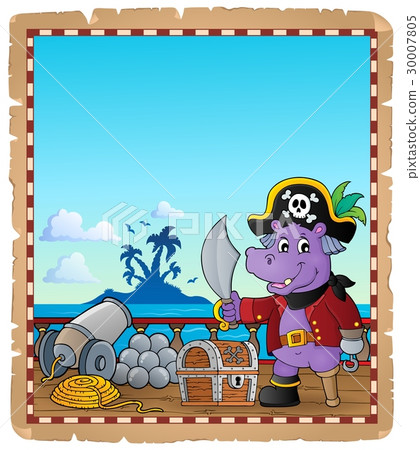 Parchment with pirate hippo on ship 30007805