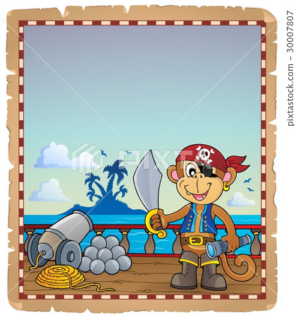 Parchment with pirate monkey on ship 30007807