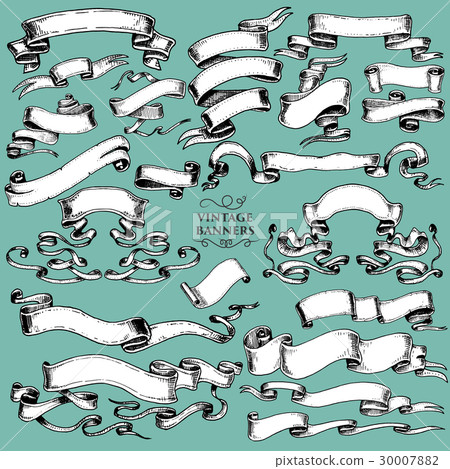 vintage hand drawn ribbon flag or banner element - Stock Illustration ...