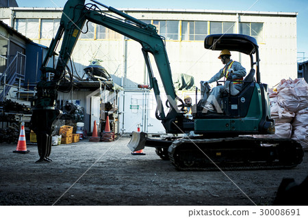 Male driving construction site shovel car 30008691