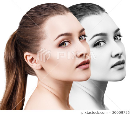Young woman's face with clean skin. Young woman's face with clean skin. 30009735