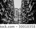 Old apartment buildings in black and white color 30010358