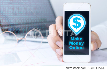 Business man holding phone for Making money online 30011561
