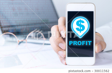 Business man making profit trading on smartphone 30011562